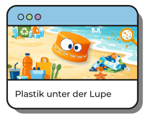 Ein orangener Plastikdeckel mit Augen ist an einem verschmutzten Strand. 
